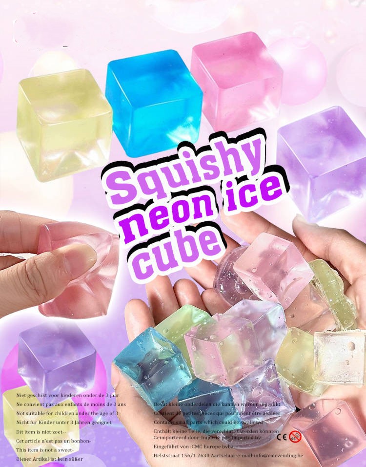 45-55mm Gevulde Capsule Squishy Neon Ice Cube Prijs per 100 stuks