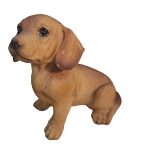 Teckel zittend 12cm bruin Polyester