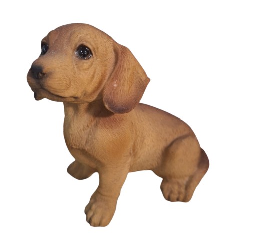 Teckel zittend 12cm bruin Polyester