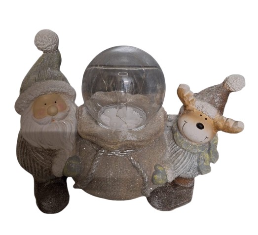 Kerstman & Rendier & zak met bol verlichting